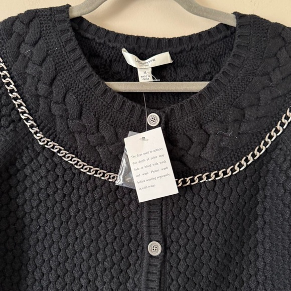 NWT Vintage Black Knit Cardigan Silver Chain Liz Claiborne Medium - Picture 2 of 6